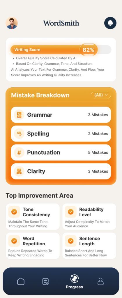 Wordsmith Pro onboarding screen mockup